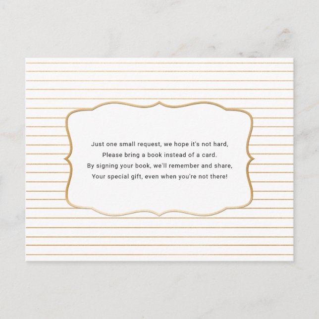 Baby Shower Book request card, white gold Invitation Postcard (Front)