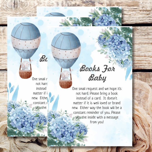 Baby shower book request elephant hot air balloon enclosure card (Creator Uploaded)