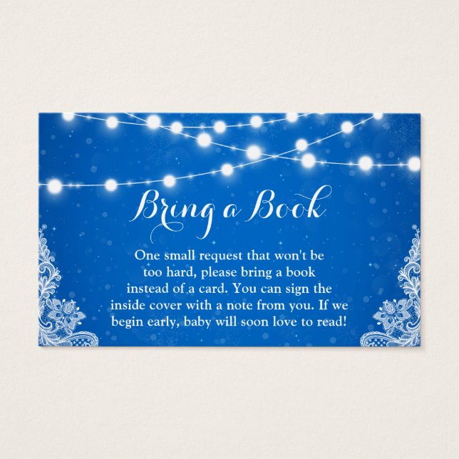 Baby Shower Book Request Winter Blue Snowflakes (Front)