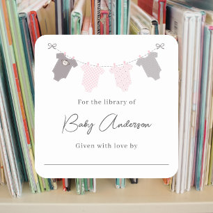 Baby shower bookplate baby clothesline square sticker