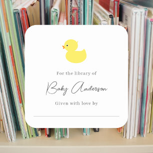 Baby shower bookplate duck square sticker