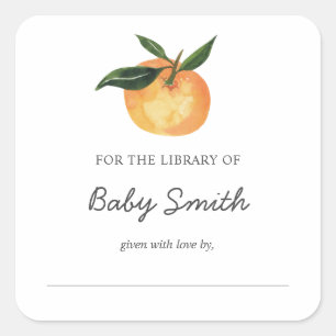 Baby Shower Bookplate Orange Sticker