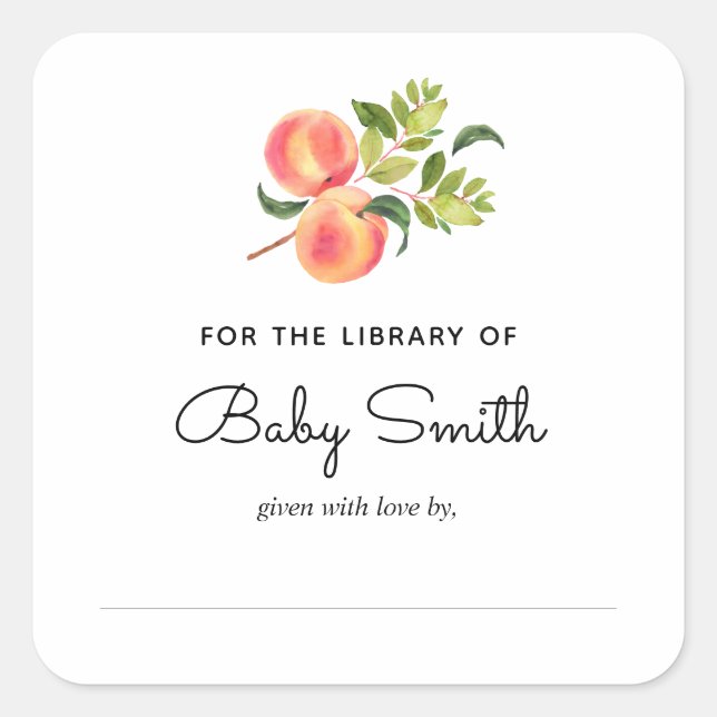 Baby Shower Bookplate Peach Sticker (Front)