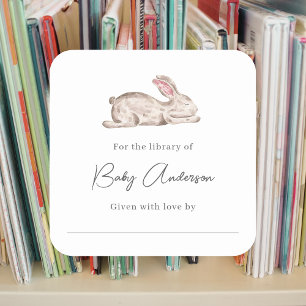 Baby shower bookplate sleeping bunny square sticker