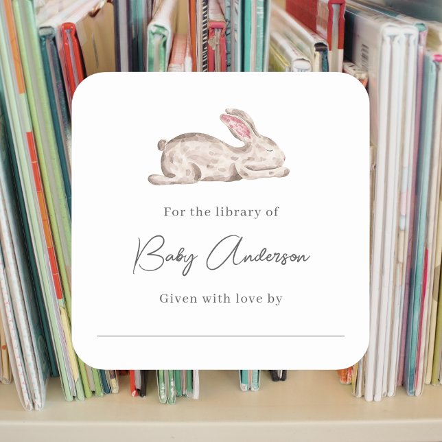 Baby shower bookplate sleeping bunny square sticker (Creator Uploaded)