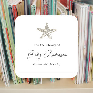 Baby shower bookplate starfish square sticker
