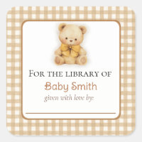 Baby Shower Bookplate Sticker Plush Teddy Bear