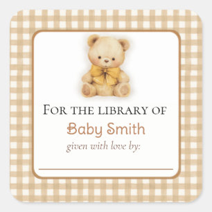 Baby Shower Bookplate Sticker Plush Teddy Bear