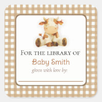 Baby Shower Bookplate Sticker with Plush Cow