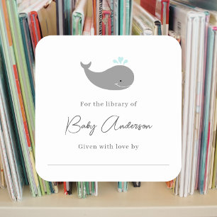 Baby shower bookplate whale square sticker