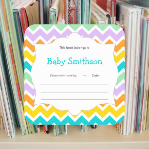 Baby shower bookplates neutral gender chevron square sticker
