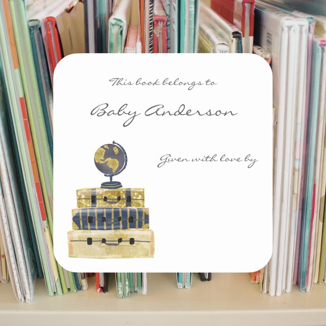 Baby Shower bookplates / travel theme Square Sticker (Creator Uploaded)
