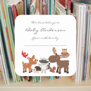 Baby Shower bookplates / woodland animals Square Sticker