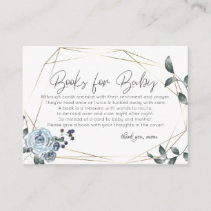 Baby Shower Books for Baby Dusty Blue Floral Enclosure Card