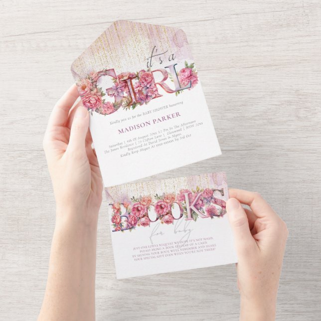 Baby Shower & Books for Baby It's a Girl All In One Invitation (Tearaway)