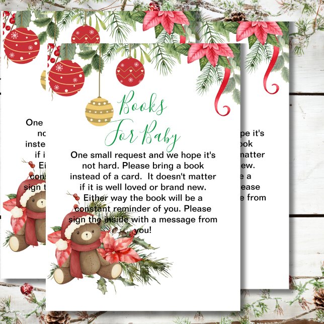Baby shower books for baby winter red poinsettia enclosure card (Creator Uploaded)