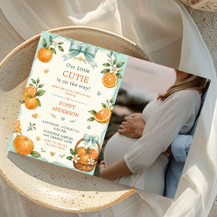 Baby Shower Botanical Orange Little Cutie Photo Invitation
