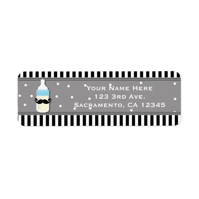 Baby Shower Bottle & Moustache Modern Invitation Return Address Label (Front)