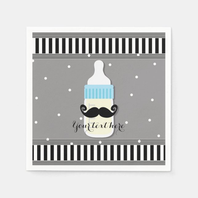 Baby Shower Bottle & Moustache Modern Party Napkin (Front)
