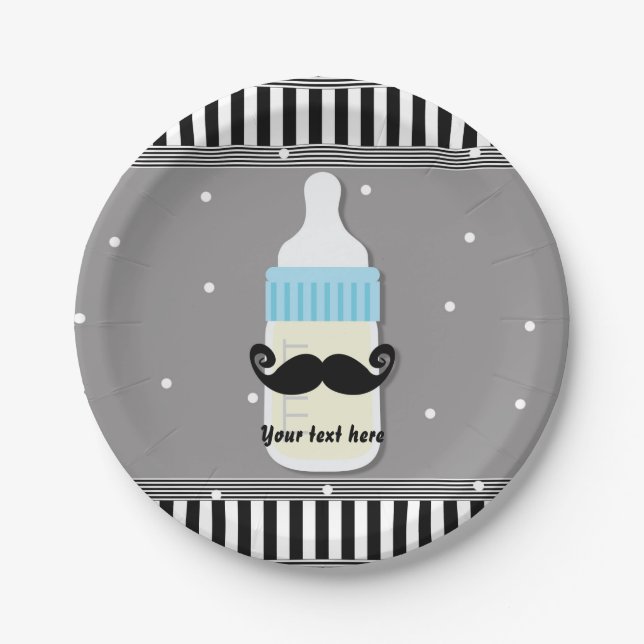 Baby Shower Bottle & Moustache Modern Plates (Front)
