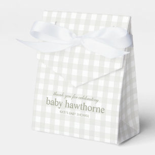 Baby Shower Bow Sage Green Gingham Thank You Favour Box