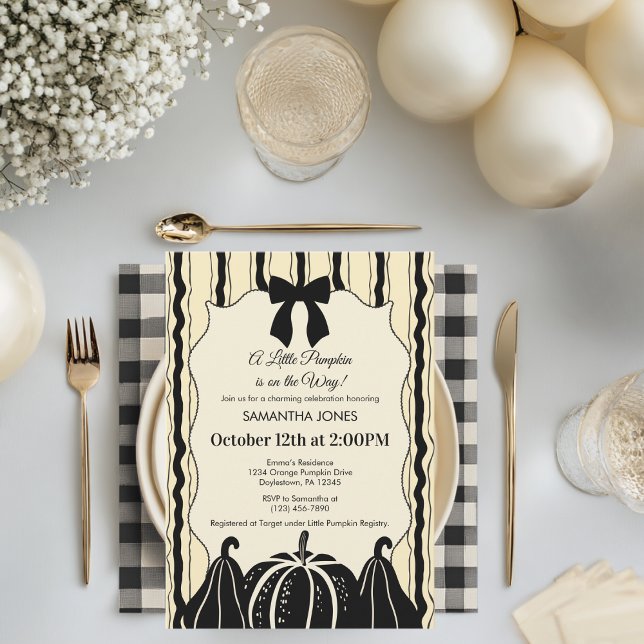 Baby Shower Bow Stripes Pumpkins Gender Neutral  Invitation (Creator Uploaded)
