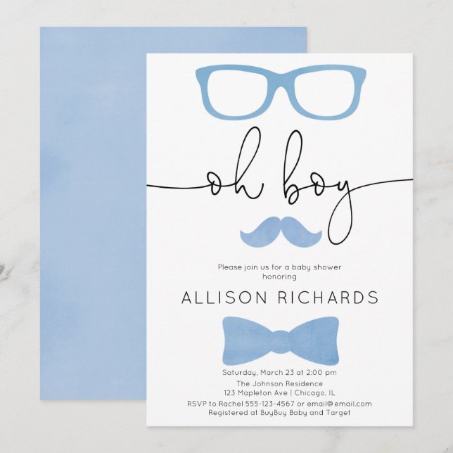 Baby shower boy, A little man is on his way Invitation (Front/Back)