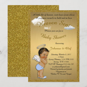 Baby Shower Boy, Baby Angel, glitter, Gold Invitation