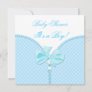 Baby Shower Boy Baby Blue White Polka Dots Invitation