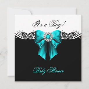 Baby Shower Boy Baby Teal Blue Black White Invitation