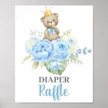 Baby Shower Boy Bear Diaper Raffle sign
