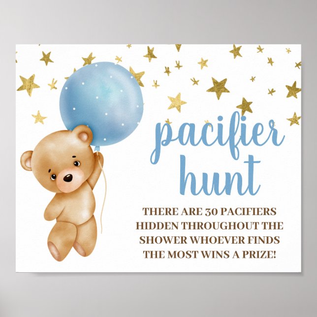 Baby Shower Boy Bear Pacifier Hunt sign (Front)