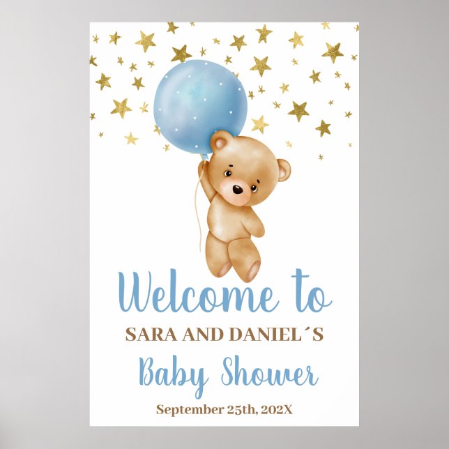 Baby Shower Boy Bear Welcome Sign (Front)