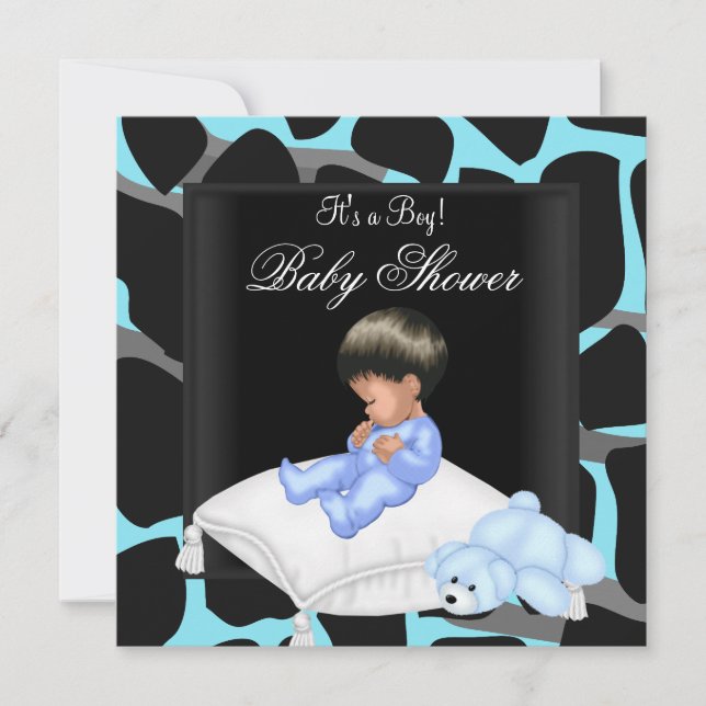 Baby Shower Boy Blue Black Animal Print Invitation (Front)