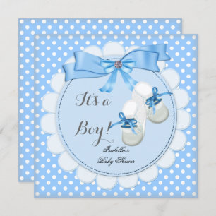 Baby Shower Boy Blue Cute Blue Booties shoes 2 Invitation