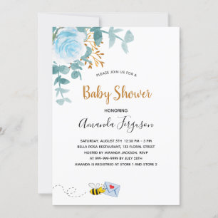 Baby Shower boy blue floral greenery mum to bee Invitation