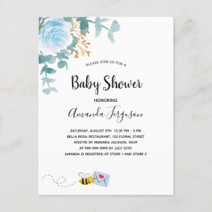 Baby Shower boy blue floral greenery mum to bee Postcard