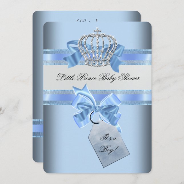 Baby Shower Boy Blue Little Prince Crown Invitation (Front/Back)