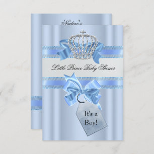 Baby Shower Boy Blue Little Prince Crown SML Invitation