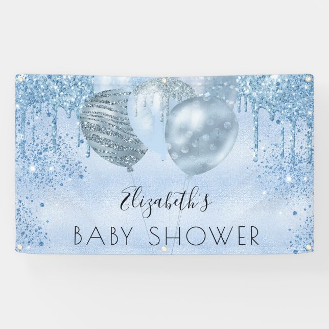 Baby Shower boy blue silver glitter balloons Banner (Horizontal)