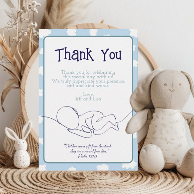 Baby Shower Boy Blue Sky Clouds and Bible Verse Thank You Card (Creator Uploaded)