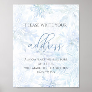Baby Shower Boy Blue Snowflake Address Poster