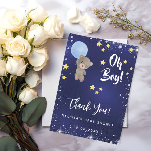 Baby Shower boy blue teddy thank you card