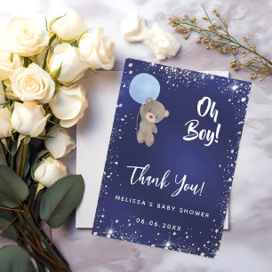 Baby Shower boy blue teddy thank you card