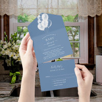 Baby Shower boy dusty blue white balloons RSVP