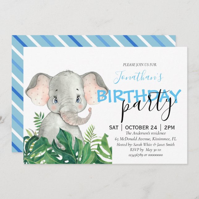 Baby Shower Boy Elephant Invitation (Front/Back)