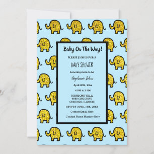 Baby Shower Boy Girl Elephant Animal Gold Glitter Invitation
