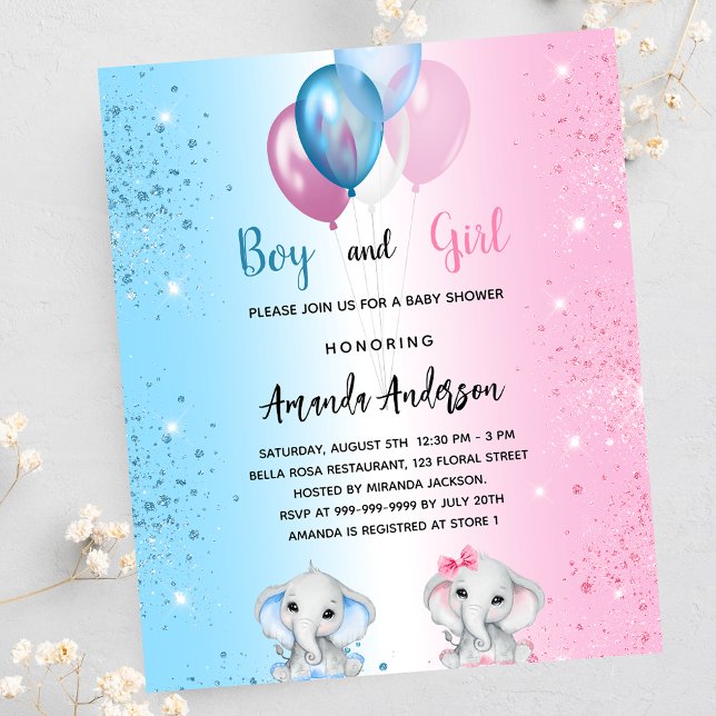 Baby Shower boy girl elephants budget invitation Flyer (Creator Uploaded)