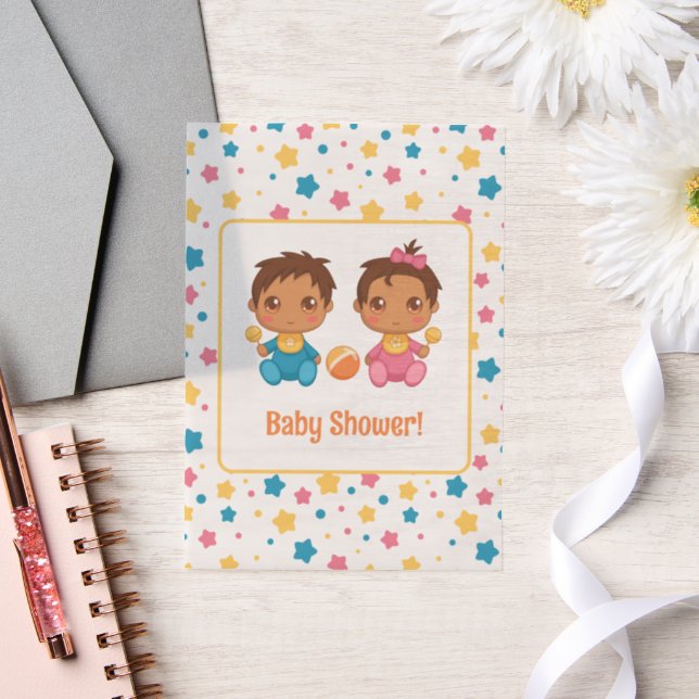 Baby Shower Boy Girl Twins Stars Dark Insert Vellum Invitations (Wedding)