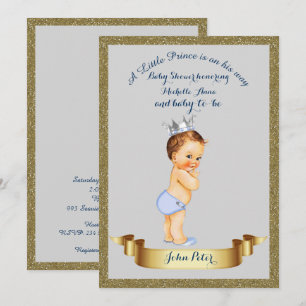 Baby Shower BOY,glitter frame,grey & gold. Invitation
